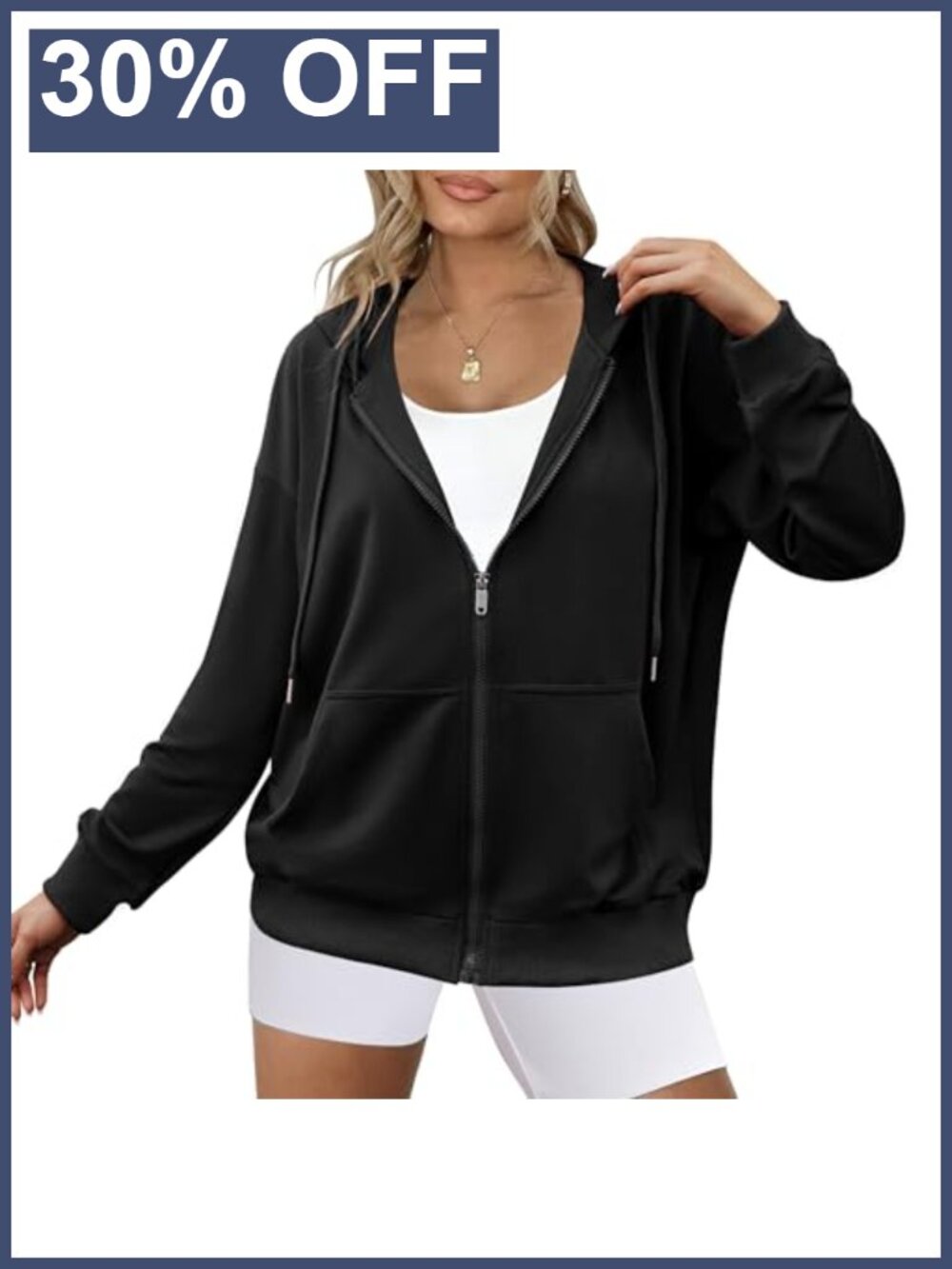 Women's Lightweight Full Zip Hoodie Oversized Sweatshirt Casual